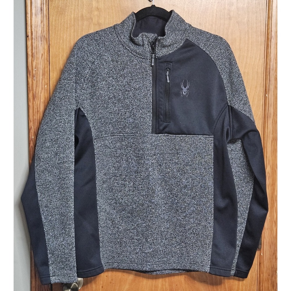 Spyder Mens LARGE Gray/Black Zip Up Jacket Pullover‎ Warm Thick Front Pocket